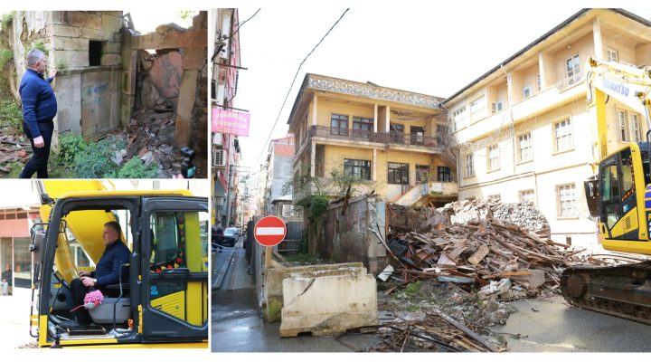 YOLU KAPATAN RİSKLİ YAPI YIKILDI